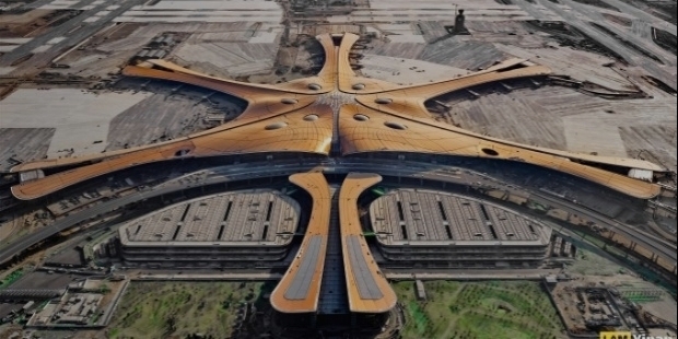 The design of the terminal building was designed by Zaha Hadid Architects and French planners ADPI. The design was executed by the BIAD – Beijing Institute of Architectural Design. Lead 8 – the Hong Kong design studio was appointed as the lead designer of the integrated service building in the year 2018. The terminal encompasses of a purposeful design of work spaces, with integrated retail, dining, and entertainment options for the large number of passengers expected. Future plans to incorporate interactive pet hotels, a child care and nursery, hybrid online retail and dining, and a showroom for companies.