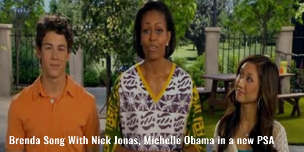 brenda song with nick jonas, michelle obama in a new psa