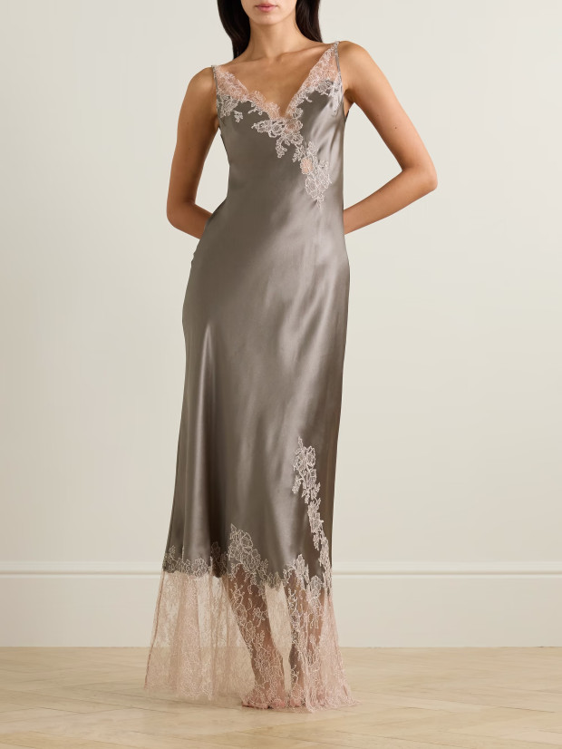 carine gilson lace trimmed silk satin nightgown