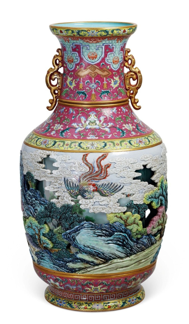 chinese imperial phoenix revolving vase