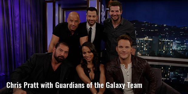 chris pratt with guardians of the galaxy team