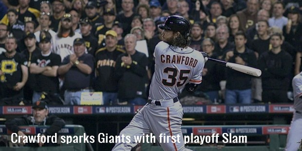 crawford sparks giants with first playoff slam