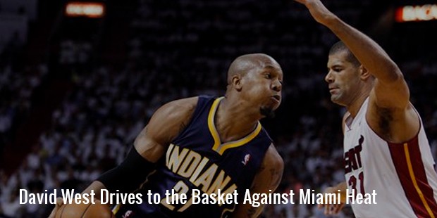 david west drives to the basket against miami heat