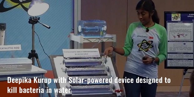 deepika kurup with solar powered device designed to