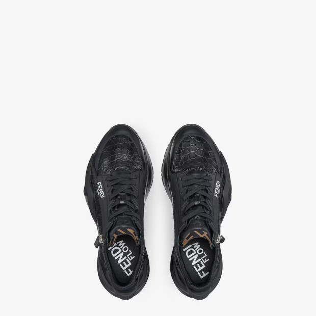 fendi flow sneakers  black caiman low tops 