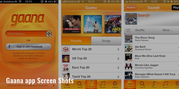 gaana app screen shots