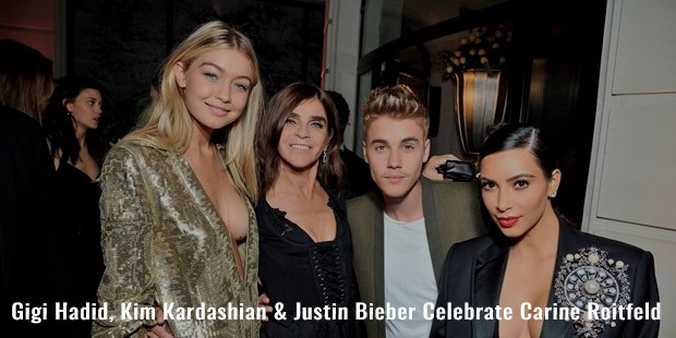 gigi hadid, kim kardashian   justin bieber celebrate carine roitfeld