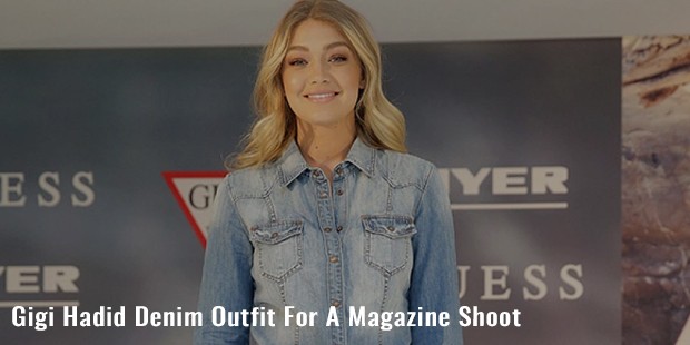 gigi hadid denim outfit for a magazine shoot