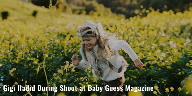 gigi hadid during shoot at baby guess magazine