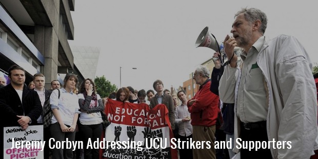 jeremy corbyn addressing ucu strikers and supporters