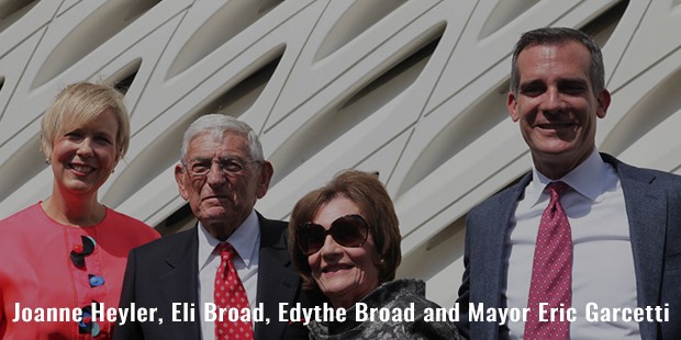 joanne heyler, eli broad, edythe broad and mayor eric garcetti