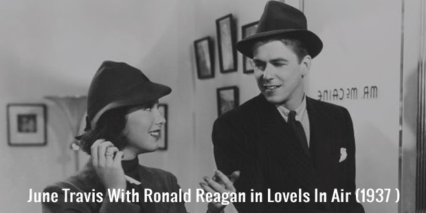 june travis with ronald reagan in loveis in air  1937  