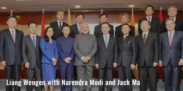 liang wengen with narendra modi and jack ma