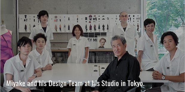 Miyake and his design team photographed at his studio in Tokyo. 