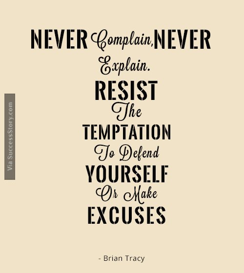 Never complain, never explain