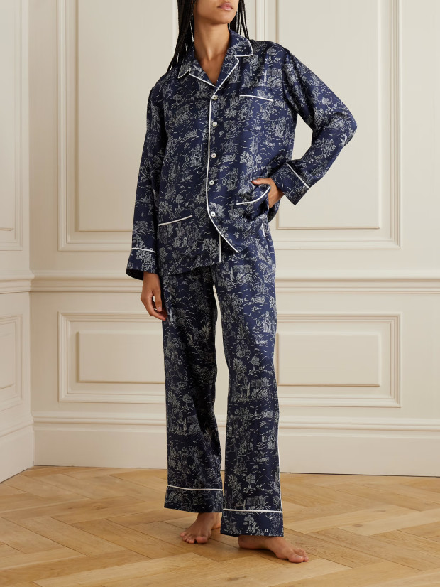 olivia von halle yves piped printed silk twill pajamas