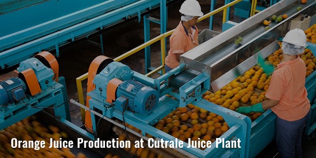 orange juice production at cutrale juice plant