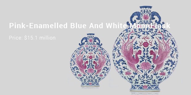 pink enamelled blue and white moonflask