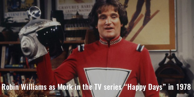 robin williams as mork in the tv series “happy days” in 1978