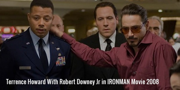 terrence howard with robert downey jr in ironman movie 2008