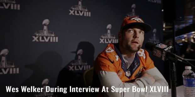 wes welker during interview at super bowl xlviii