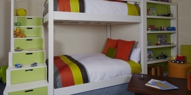 contemporary kids bedroom with built in bunk beds i