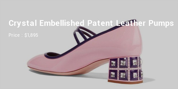 crystal embellished patent leather pumps