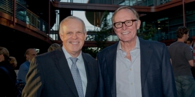 john hennessy, left, and jim clark, benefactor of the james h