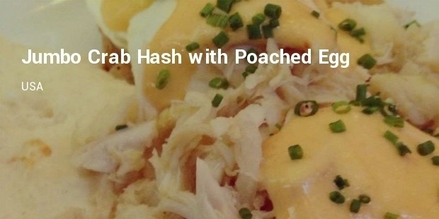 jumbo crab hash with poached eggs