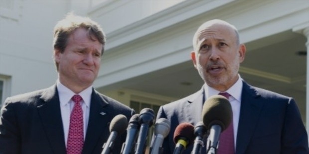 lloyd blankfein  r , chairman and ceo of goldman sachs, and brian moynihan  l