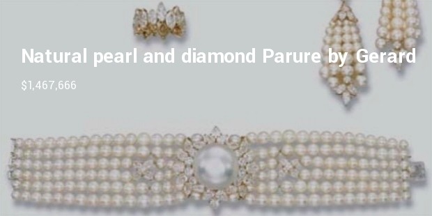 magnificent and highly important natural pearl and diamond parure by grard including an exceptional button shaped natural pearl and a diamond eternity ring   2 