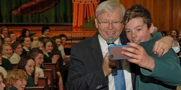 taking selfie with a young voter