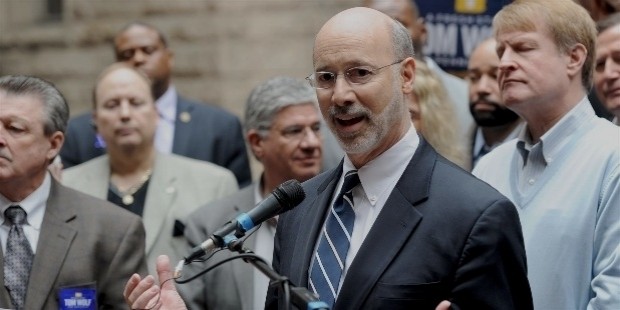 tom wolf speaks during an endorsement announcement