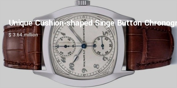 unique cushion shaped singe button chronograph in 18k white gold