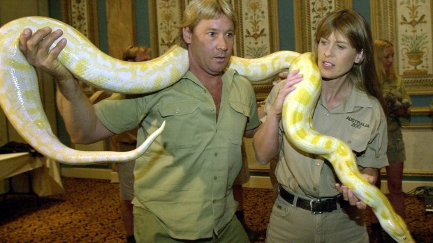 Terri Irwin and Steve Irwin with a Huge Python