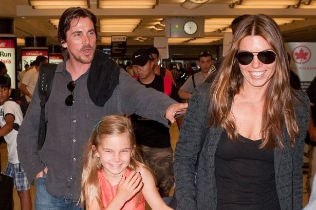 Christian Bale with his wife and daughter back in the day