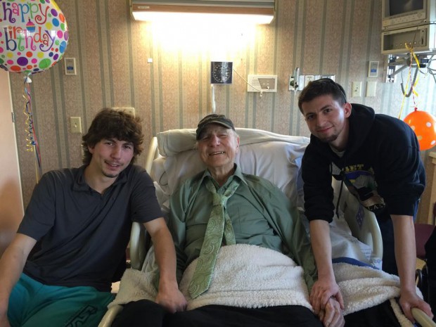 John on His 96th Birthday with Grandsons Parker Schnabel and Payson Schnabel