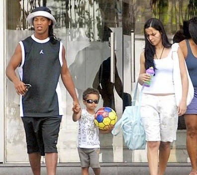 Ronaldinho with his Wife Janaina Mendes and Son Joao de Assis Moreira 