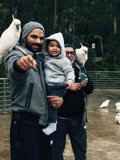 Shikhar Dhawan with His Son and Father