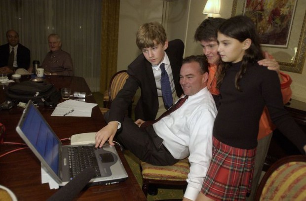Tim Kaine with his wife Anne, son Woody and daughter Annella