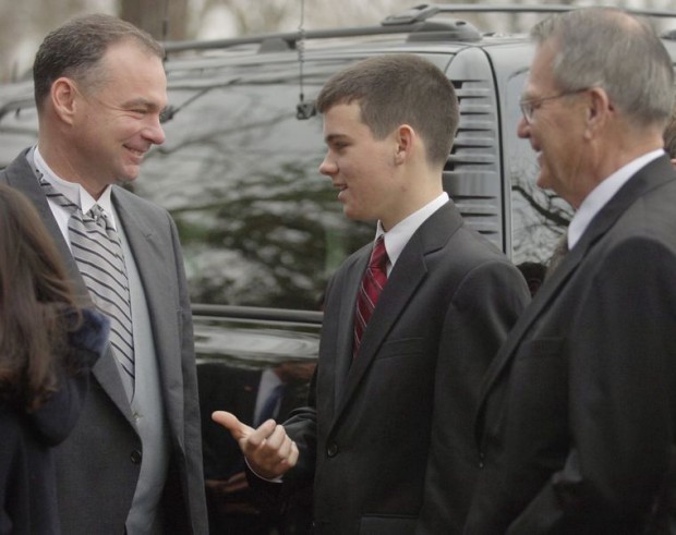 Tim Kaine speaks with his son Nat