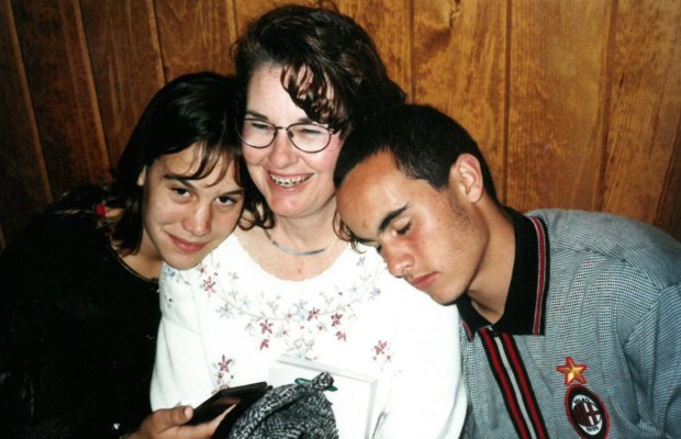 Young Landon with his mom and his sister