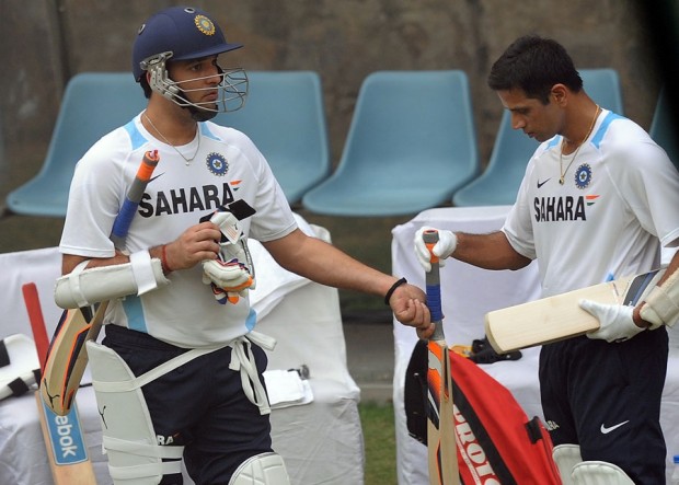 Dravid with Yuvraj Singh during Practice Session