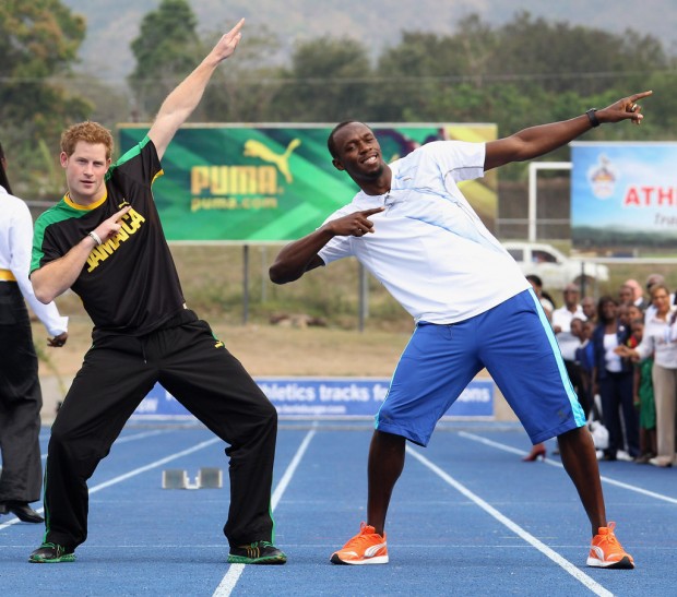 Prince Harry Poses with Usain Bolt