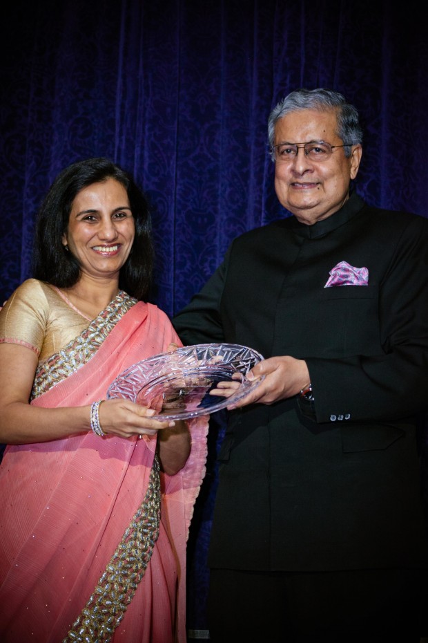 AIF Board Member Victor Menezes hands award to Chanda Kochhar 