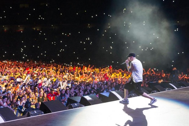 Eminem performing in Wembley