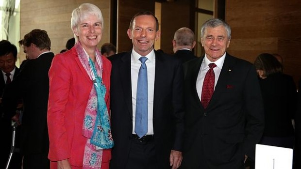 Gail Kelly With Prime Minister Tony Abbott and Kerry Stokes