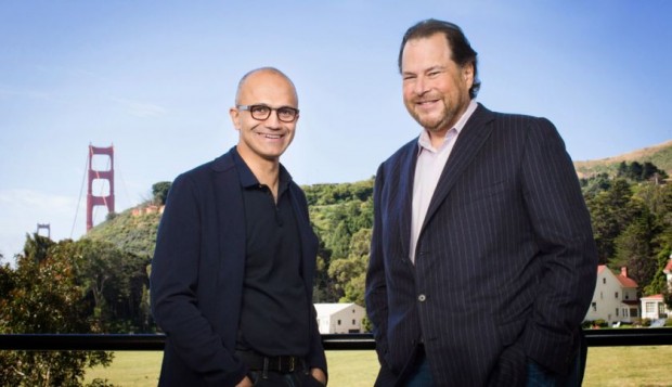 Microsoft CEO Satya Nadella and Salesforce CEO Marc Benioff