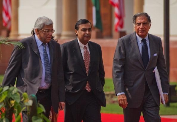 Mukesh Ambani and Ratan Tata Arrive to Attend a Joint Press Conference by US President Barack Obama