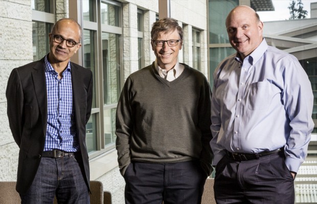 Satya Nadella with Bill Gates and Steve Balmer